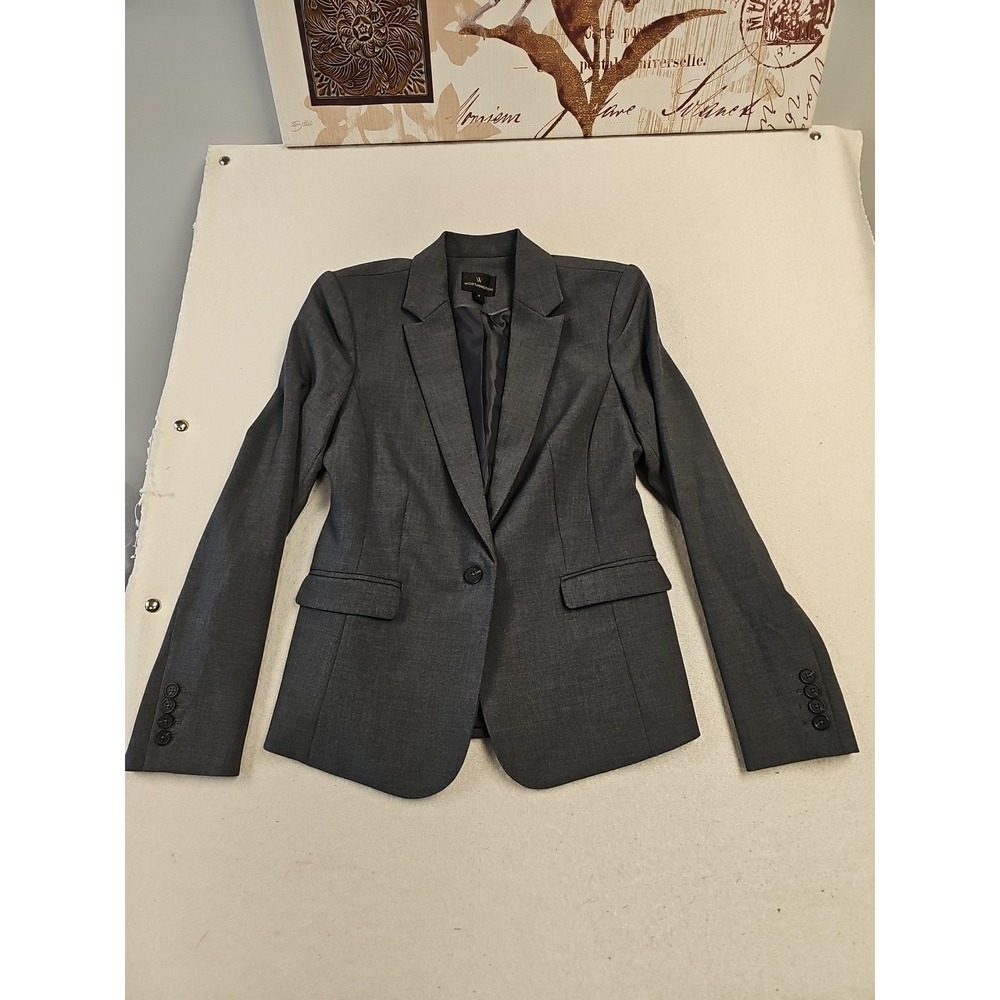Worthington Blazer Jacket Womens 8 Gray Single Button Lined Pockets Stretch